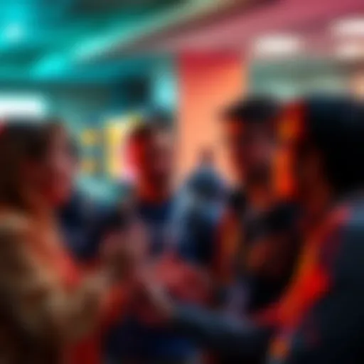 A group of individuals engaged in a conversation about Ponzi tokens, looking excited yet unaware of the risks involved.