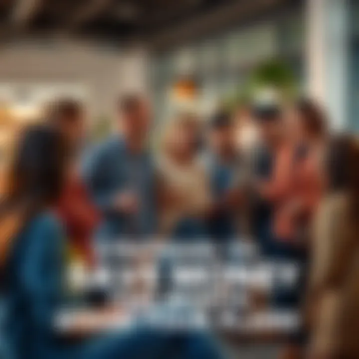 People discussing saving money A group of diverse individuals sharing money-saving tips in a casual setting