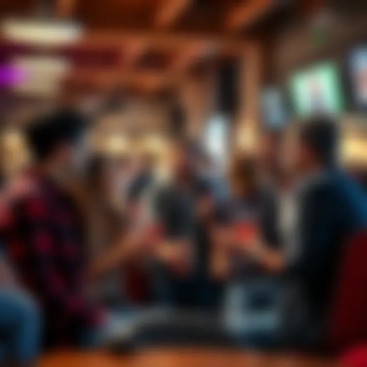 A group of people animatedly discussing new trends and ideas related to 'Let's Pump Again' in a casual setting