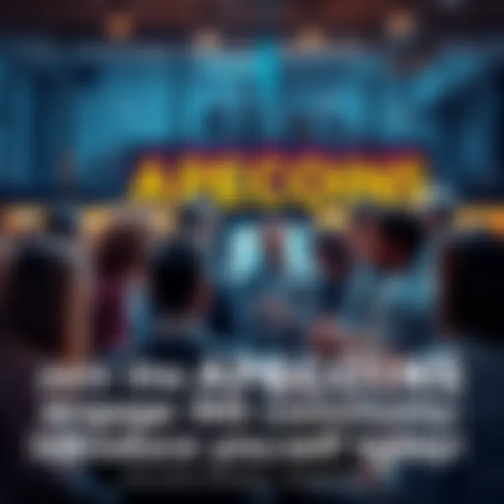 A diverse group of people chatting and sharing ideas about APECOINS in a welcoming setting