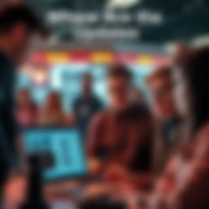 A group of people gathered around a computer, looking concerned about the lack of news updates.