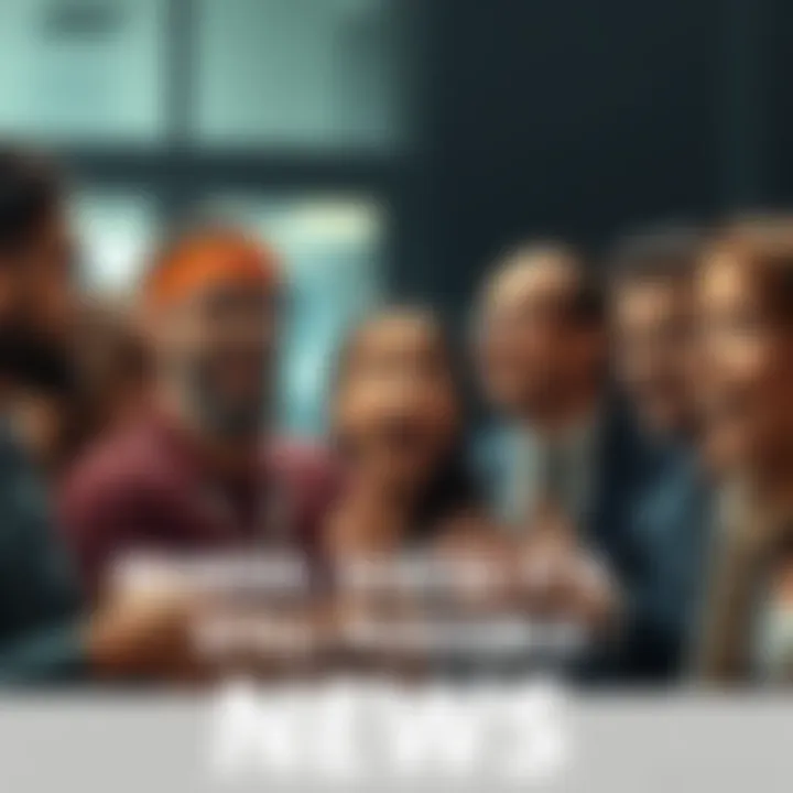 A group of diverse people discussing unexpected news with expressions of surprise and excitement