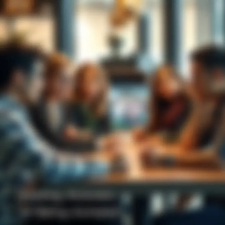 People sharing ideas A group of individuals discussing and sharing thoughts around a table, looking engaged and thoughtful.