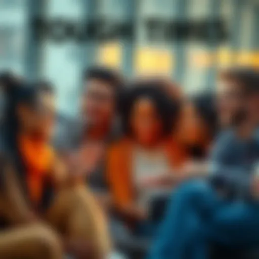 A group of diverse people sitting together, sharing thoughts and encouragement, with a warm light illuminating their faces, creating a sense of hope and unity.