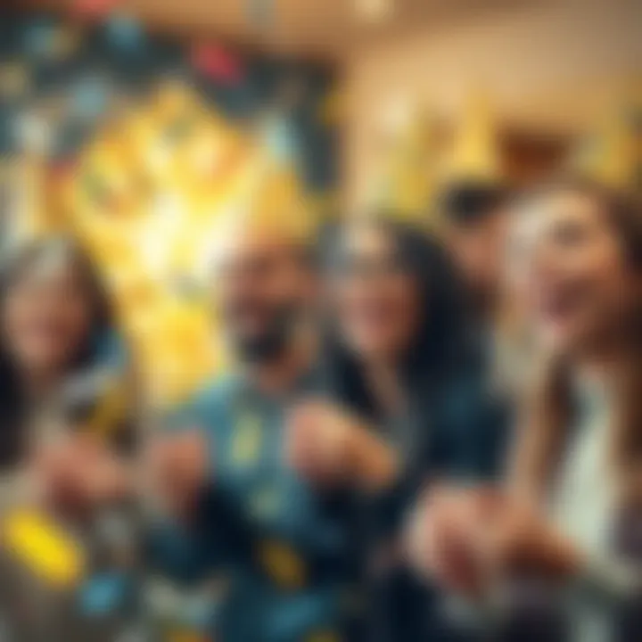 A group of smiling people wearing party hats and holding confetti, celebrating the arrival of the new year with joy and laughter.