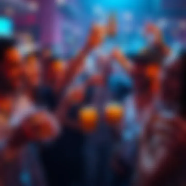 A group of people celebrating with drinks and smiles after the price drop to under 3c