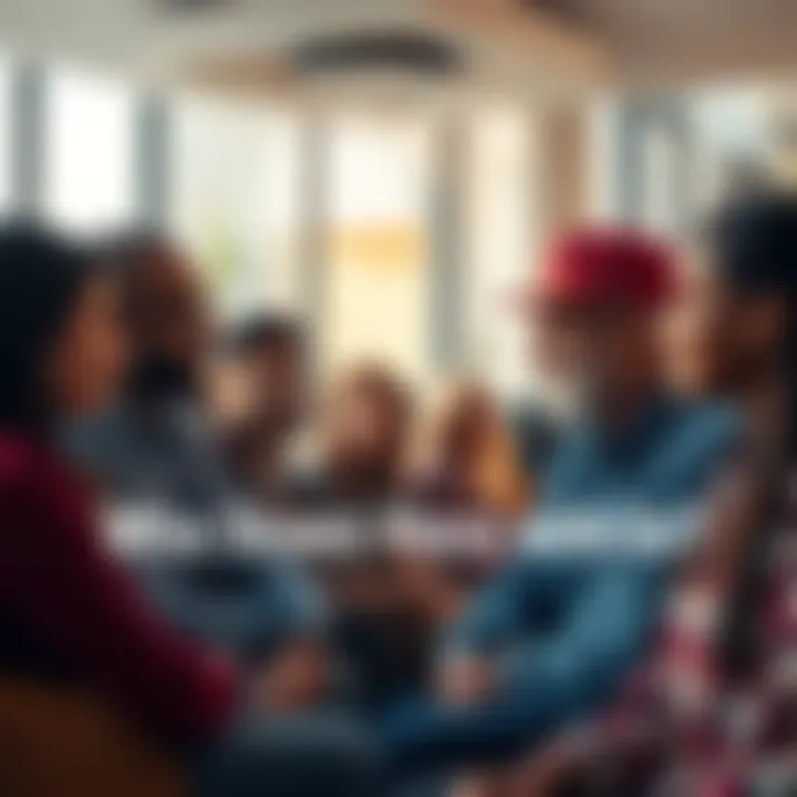 A diverse group of people engaged in a lively conversation, sharing ideas and experiences in a warm, inviting setting.