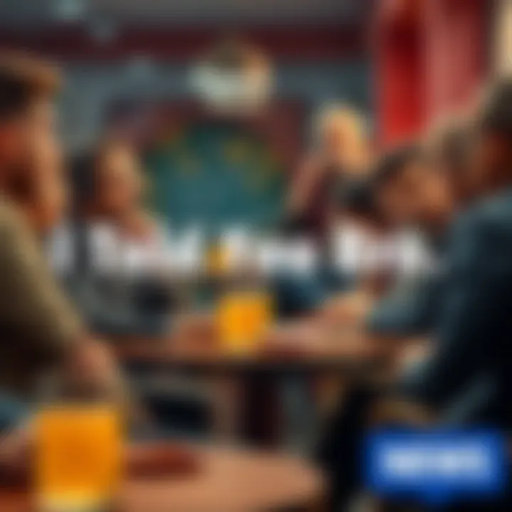 A group of people engaged in a heated discussion at a café, with expressions of debate and interest on their faces.