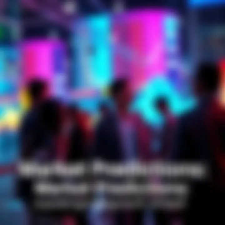 A group of people engaged in conversation about market predictions and growth trends