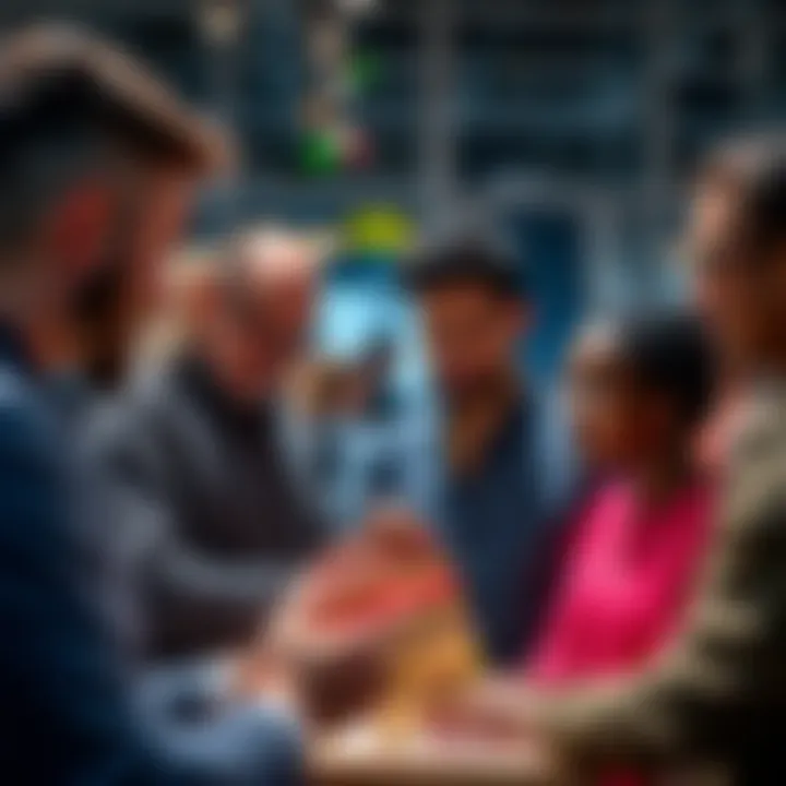 A group of diverse people collaborating over a project idea