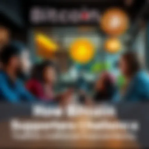 A group of diverse people discussing Bitcoin at a coffee shop, representing everyday workers interested in cryptocurrency