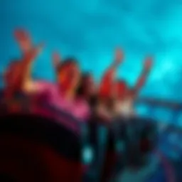People Enjoying a Thrilling Ride A group of friends laughing and having fun on a roller coaster, arms raised in excitement, capturing the joy of the moment together.