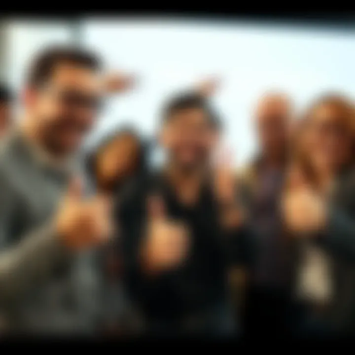 People Excited About Update Group of people discussing and celebrating a new update with smiles and thumbs up