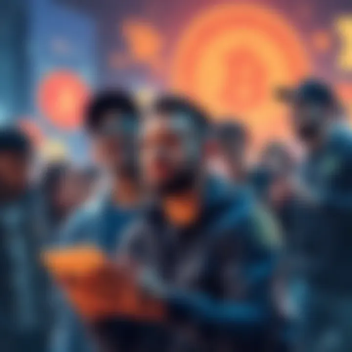 A diverse group of individuals engaging with various cryptocurrency technologies, showcasing their unique motivations and experiences.