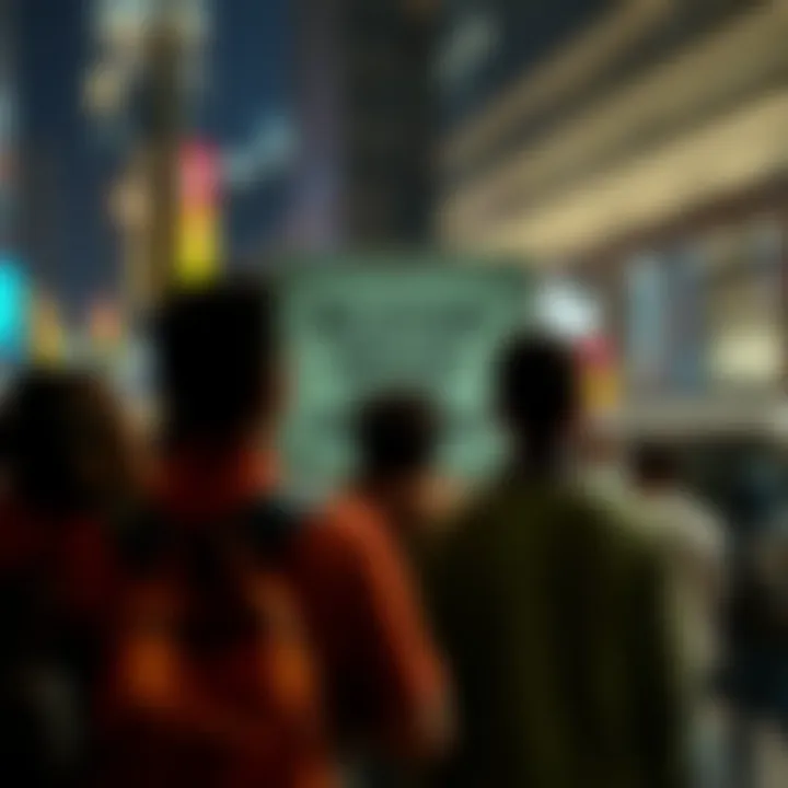 A group of people looking away while a sign about a critical social issue is displayed in front of them.