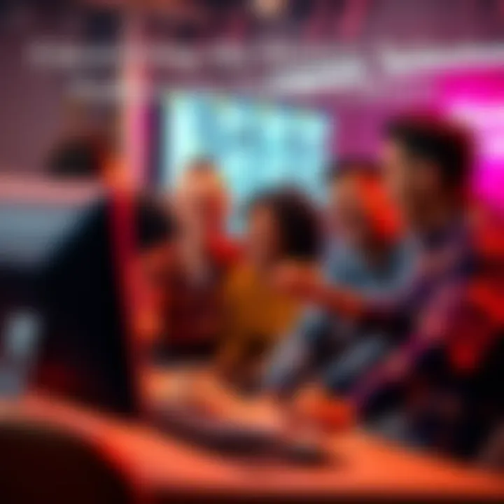 A diverse group of people sitting around a computer sharing laughs and enjoying online content together