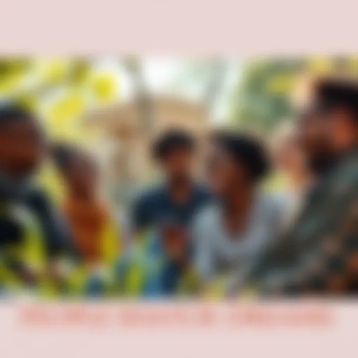 A group of diverse people discussing their dreams and aspirations in a sunny park setting, with smiles and positive expressions.