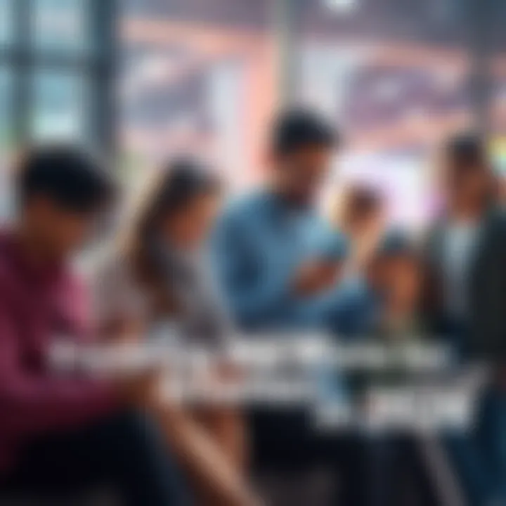 Group of diverse people engaging with various devices like smartphones and laptops, illustrating the evolution of internet usage in 2026