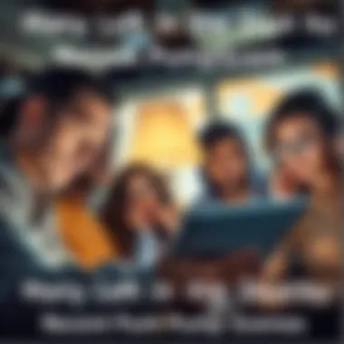 A group of people looking worried while checking their finances on a laptop