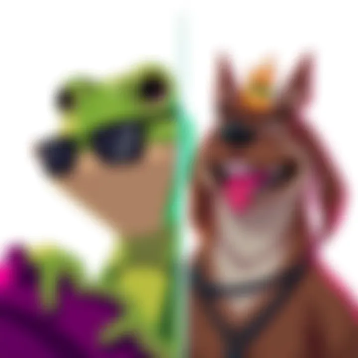 Pepe and Doge Icons A side-by-side illustration of Pepe the Frog and Doge, showcasing Pepe's edgy style against Doge's cheerful demeanor, representing their rivalry.