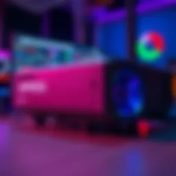 A close-up view of an Epson projector running xmrig software, showcasing performance metrics on a screen