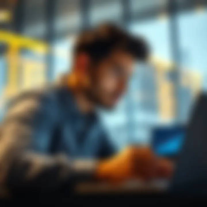 A person looking at a laptop with Bitcoin graphics and a calculator, pondering a loan decision