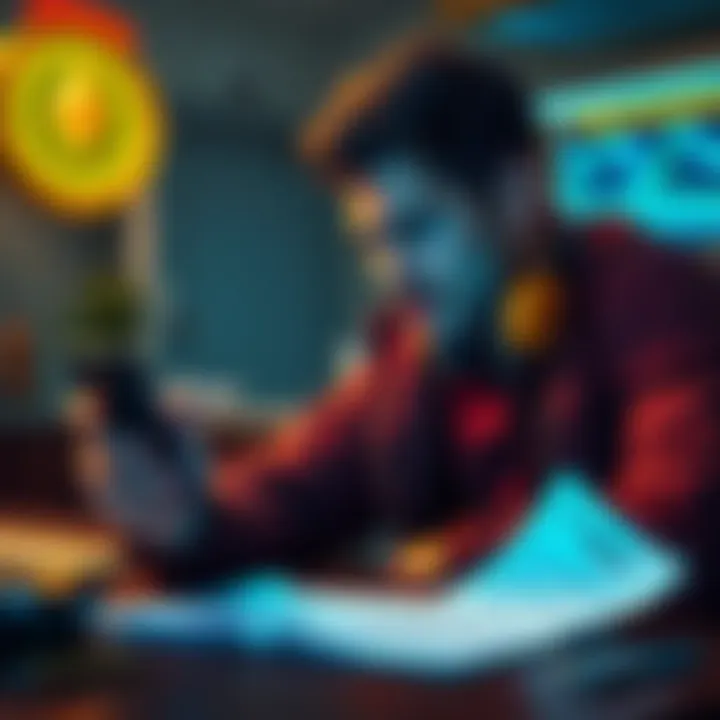 Person contemplating a loan for Ethereum A crypto enthusiast looking stressed while checking Ethereum prices on a phone, with loan paperwork on the table