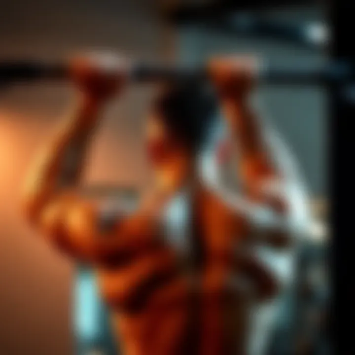 A person using a wide grip on a pull-up bar to target lat muscle growth