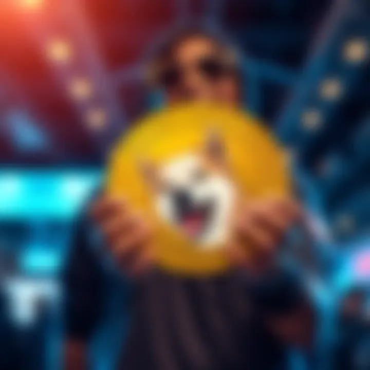 A determined individual enthusiastically holding a large Doge coin, symbolizing their goal to acquire a million coins.