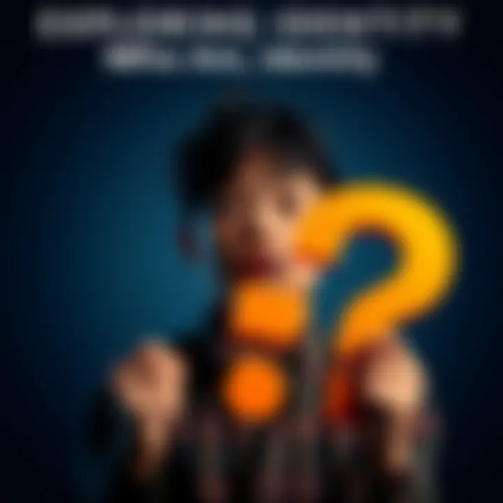 A person with a thoughtful expression holding a large question mark sign, symbolizing the search for identity.