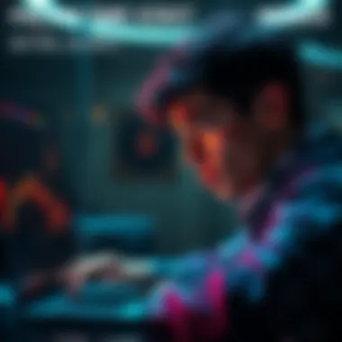 A person feeling anxious while checking a Bitcoin price chart on a laptop, representing first-time buying nerves.
