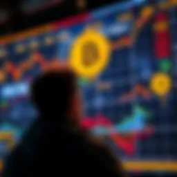 Individual gazing at Bitcoin price charts while considering selling their crypto assets for recovery.