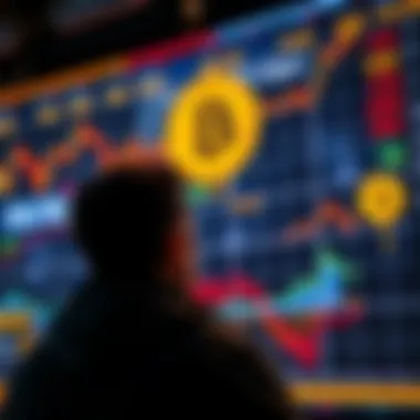 Individual gazing at Bitcoin price charts while considering selling their crypto assets for recovery.