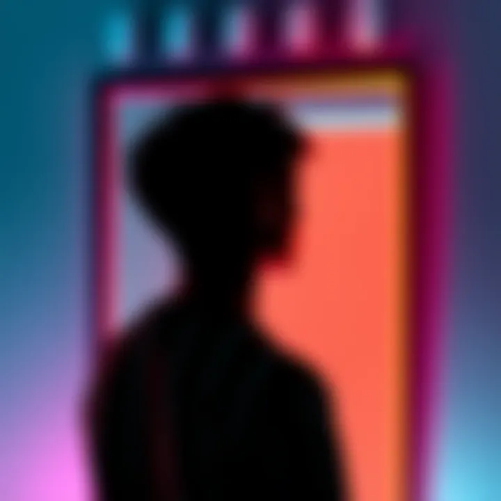 A silhouette of a person reflecting on their identity in a mirror, contemplating self-perception.