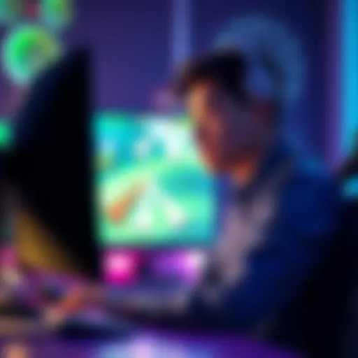 A person sitting at a computer, contemplating the cost of virtual game upgrades with a thoughtful expression.