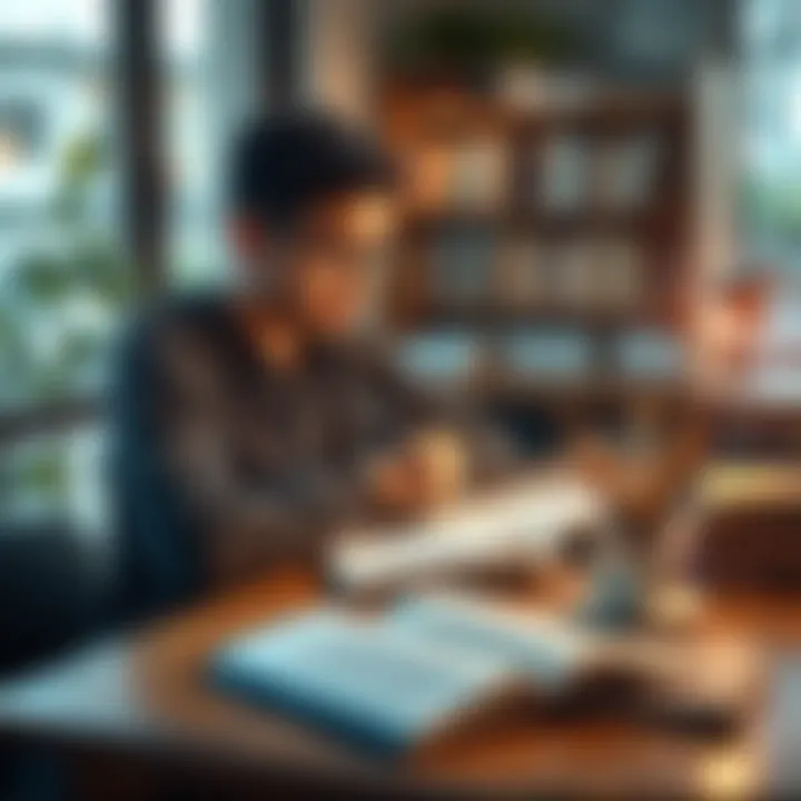 A thoughtful person sitting at a table with a notebook, writing questions, surrounded by books and a cup of coffee, symbolizing the importance of inquiry in personal growth.