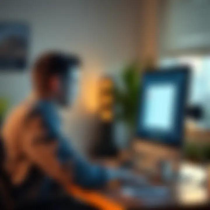 A person sitting at a desk, focused on a computer screen displaying a survey form, showing determination to get reinstated for surveys.