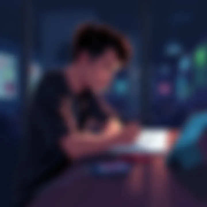 Individual sitting at a table, focusing on drawing while phone is set aside, illustrating the concept of taking a break from online forums.