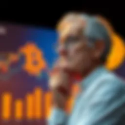 A 63-year-old person pondering the complexities of Bitcoin, with charts and symbols related to scarcity and halving in the background