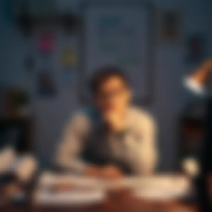 Person thinking about identity A person sitting at a desk with a thoughtful expression, surrounded by notes and drawings representing different identities and roles they might embrace in 2026.