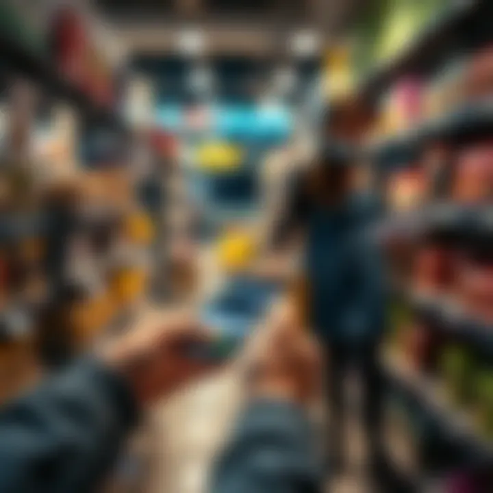 Person Using Cryptocurrency to Make a Purchase A person using a smartphone to pay with cryptocurrency at a retail store, showing a digital wallet on the screen