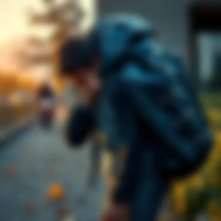 A person struggling under the weight of a heavy backpack, symbolizing the burden of responsibilities in daily life.