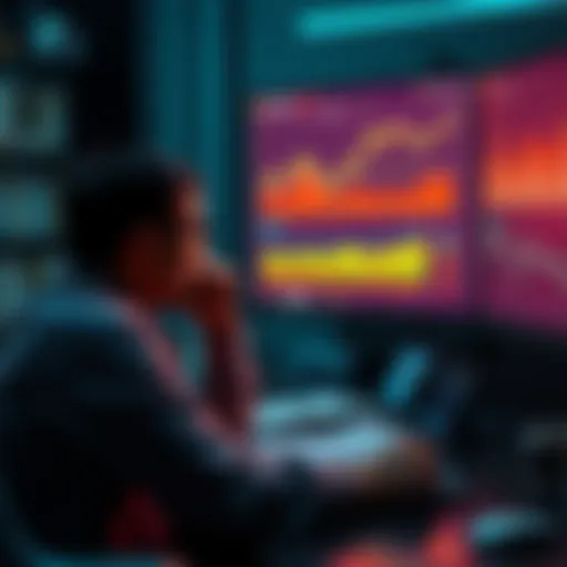 Individual sitting at a desk looking worried with DeFi charts on the screen