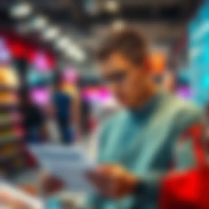 Individual looking at a shopping list while considering options