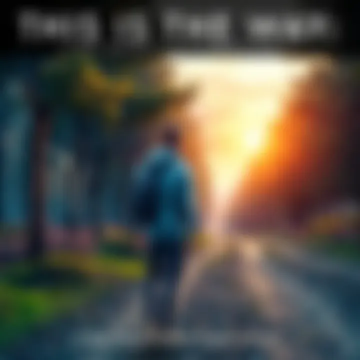 A person contemplating at a crossroads A thoughtful individual standing at a fork in a path surrounded by trees, considering different life choices.