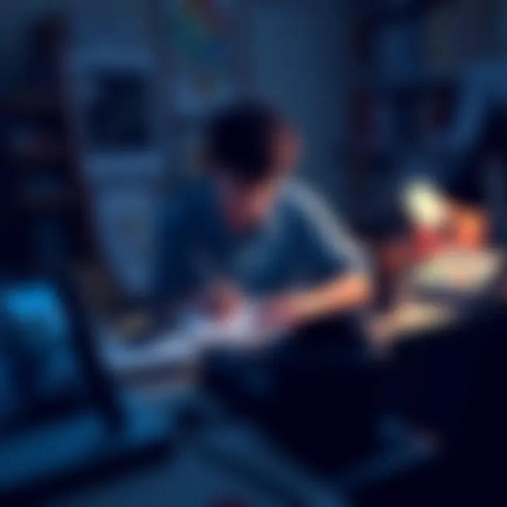 An individual sits at a desk, sketching in a notebook, surrounded by art supplies, reflecting a focus on creativity away from Bitcoin discussions.