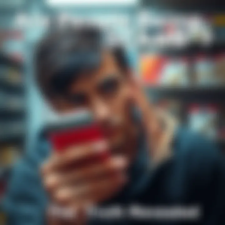 A person looking closely at a product while holding it, showing signs of doubt and concern about its authenticity