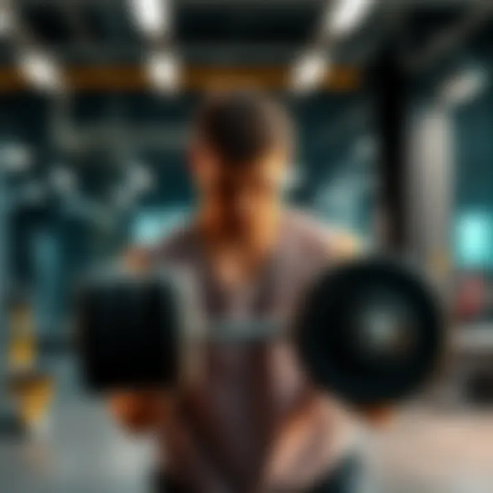 A person lifting weights in a gym, demonstrating physical strength and focus on fitness.