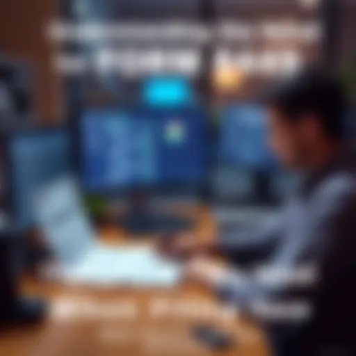 A person sitting at a desk reviewing tax documents and filling out Form 8949, with a computer displaying tax software in the background.