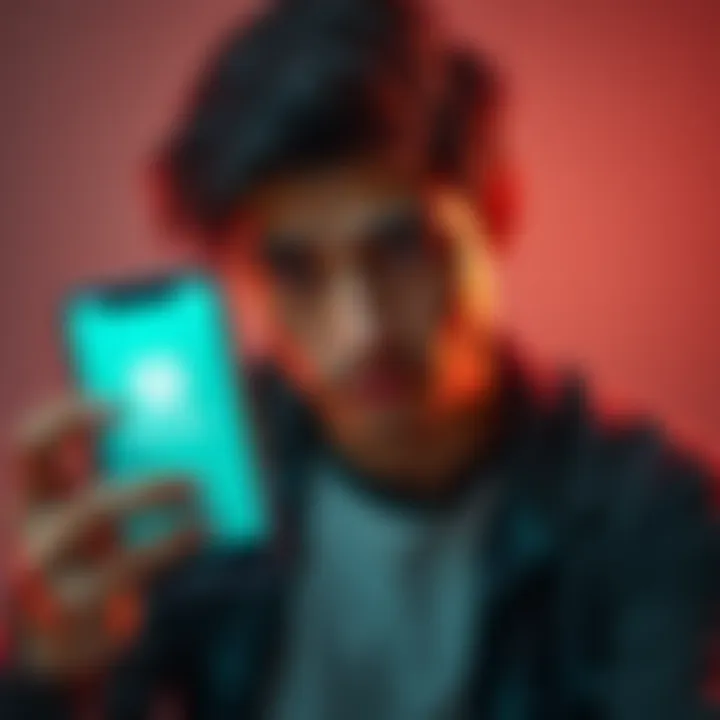 Person Frustrated with Phone A person looking frustrated while holding a smartphone, showing a locked screen with the Revolut app logo.